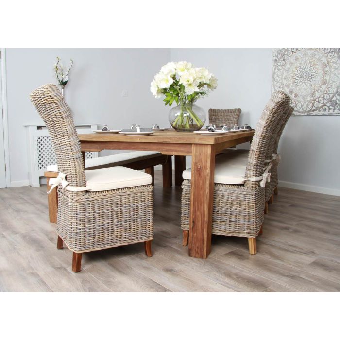2.4m Reclaimed Teak Taplock Dining Table with 6 Latifa Chairs & 1 Backless Bench - 4