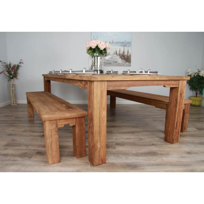 2.4m Reclaimed Teak Taplock Dining Table with 2 Backless Benches - 3