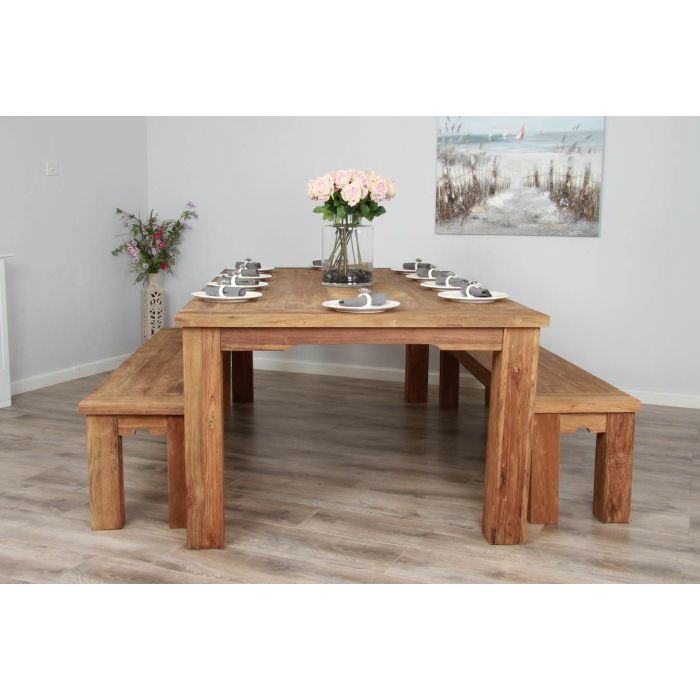 2.4m Reclaimed Teak Taplock Dining Table with 2 Backless Benches - 1