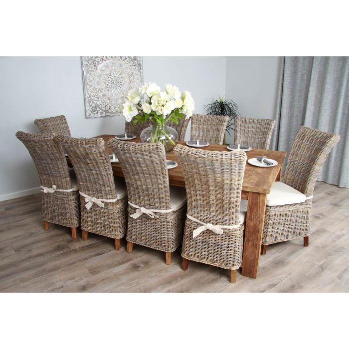 2.4m Reclaimed Teak Taplock Dining Table with 10 Latifa Chairs - 8