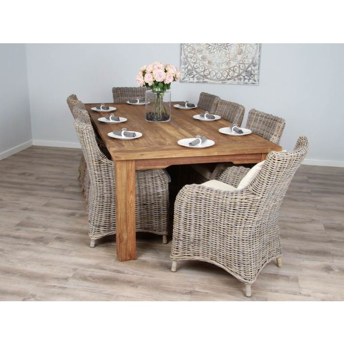 2.4m Reclaimed Teak Taplock Dining Table with 8 Donna Chairs - 3