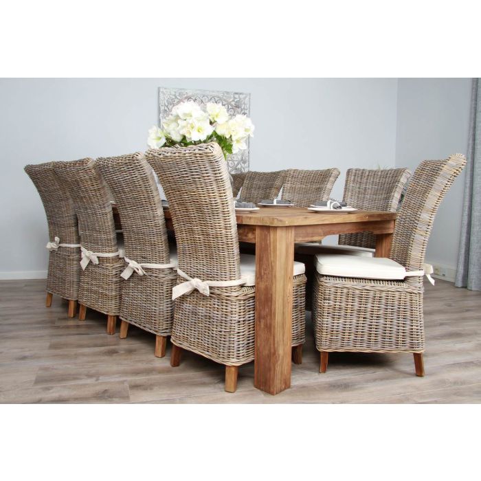 2.4m Reclaimed Teak Taplock Dining Table with 10 Latifa Chairs - 6