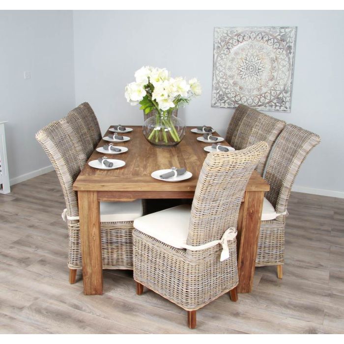 2.4m Reclaimed Teak Taplock Dining Table with 10 Latifa Chairs - 5