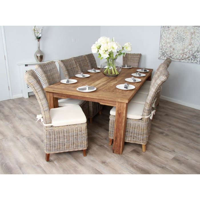 2.4m Reclaimed Teak Taplock Dining Table with 10 Latifa Chairs - 2