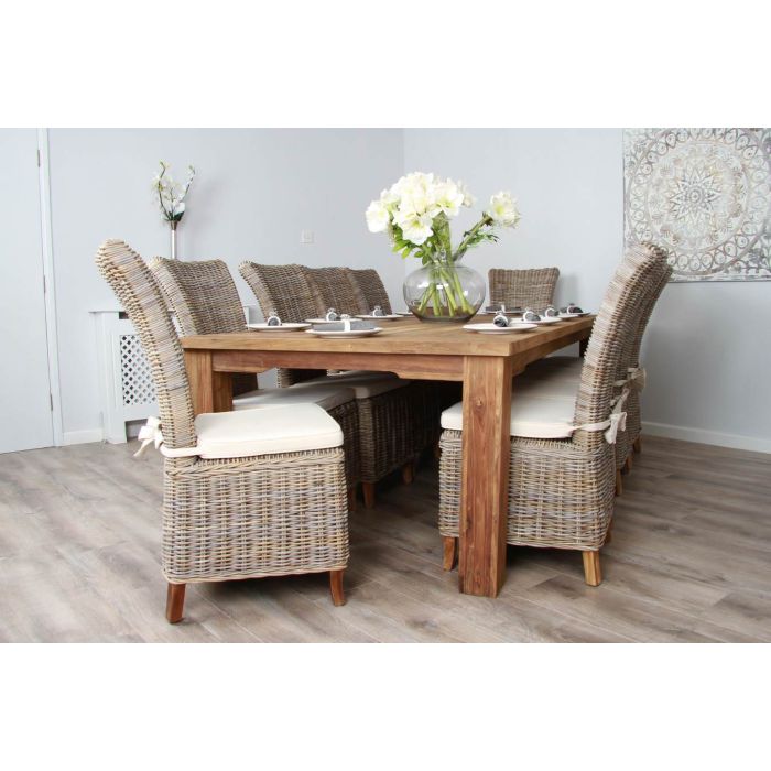2.4m Reclaimed Teak Taplock Dining Table with 10 Latifa Chairs - 3