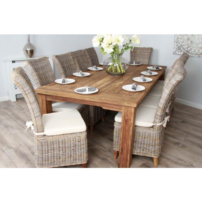 2.4m Reclaimed Teak Taplock Dining Table with 10 Latifa Chairs - 1