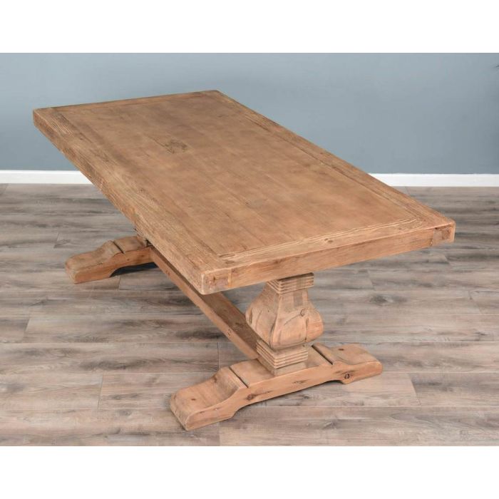 2m Reclaimed Elm Pedestal Dining Table with 2 Backless Benches - 10