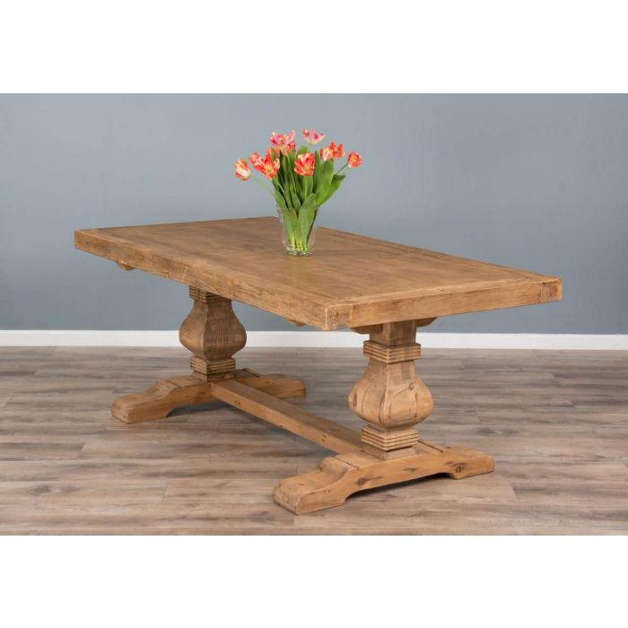 2m Reclaimed Elm Pedestal Dining Table with 3 Latifa Chairs and 1 Backless Bench - 11