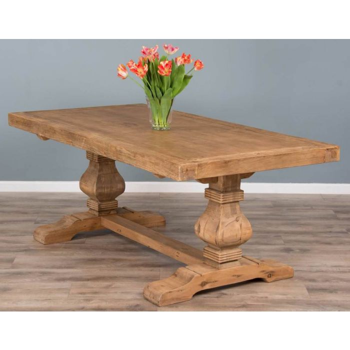 2m Reclaimed Elm Pedestal Dining Table with 2 Backless Benches - 12