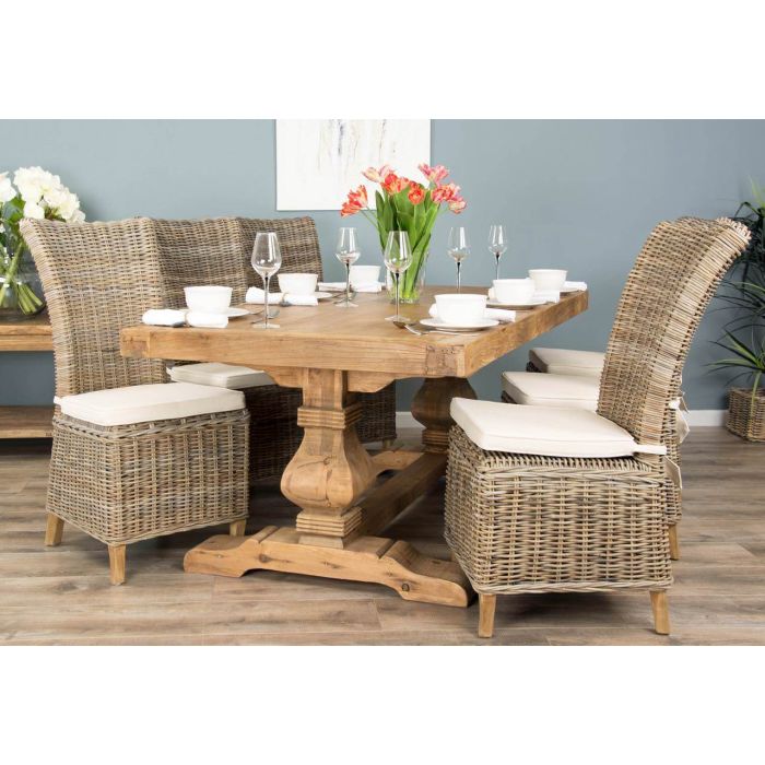 2m Reclaimed Elm Pedestal Dining Table with 6 Latifa chairs  - 3