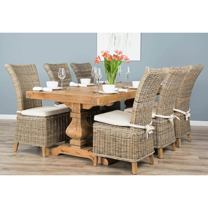 2m Reclaimed Elm Pedestal Dining Table with 6 Latifa chairs  - 4