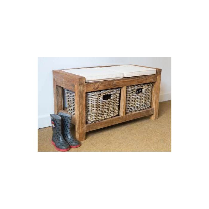 Reclaimed Teak Coat Hook Storage Unit - Four Basket - 7