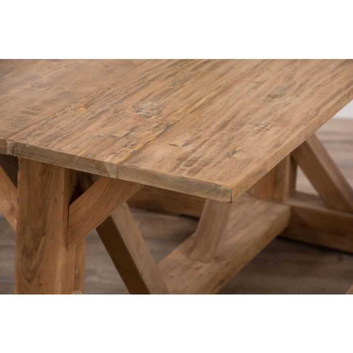2m Reclaimed Teak Dinklik Dining Table with 1 Backless Bench & 3 Santos Chairs    - 5