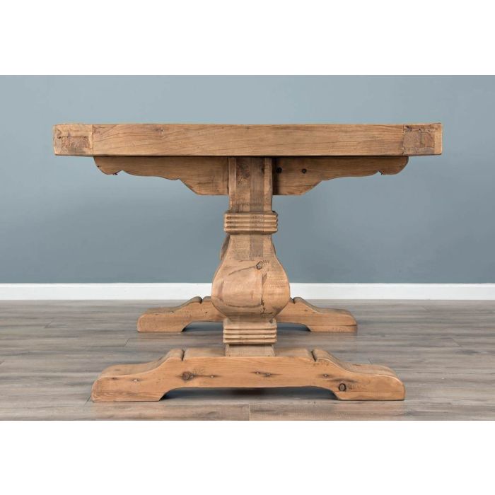 2m Reclaimed Elm Pedestal Dining Table with 3 Latifa Chairs and 1 Backless Bench - 6