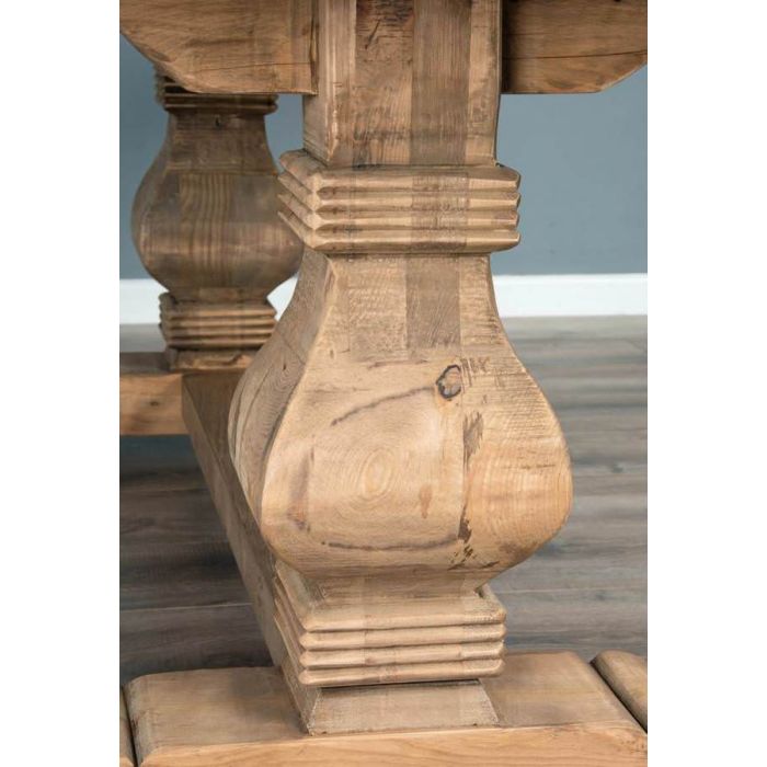 2m Reclaimed Elm Pedestal Dining Table with 3 Latifa Chairs and 1 Backless Bench - 4