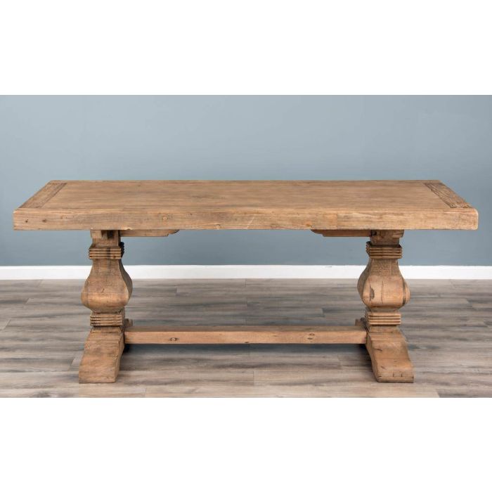 2m Reclaimed Elm Pedestal Dining Table with 3 Latifa Chairs and 1 Backless Bench - 10