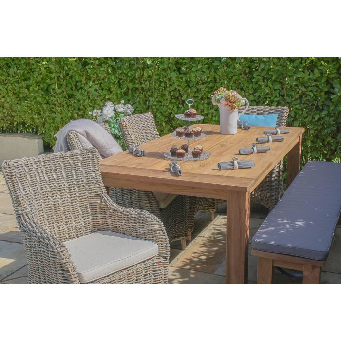 2m Reclaimed Teak Outdoor Open Slatted Table with 1 Backless Bench & 4 Donna Armchairs - 1