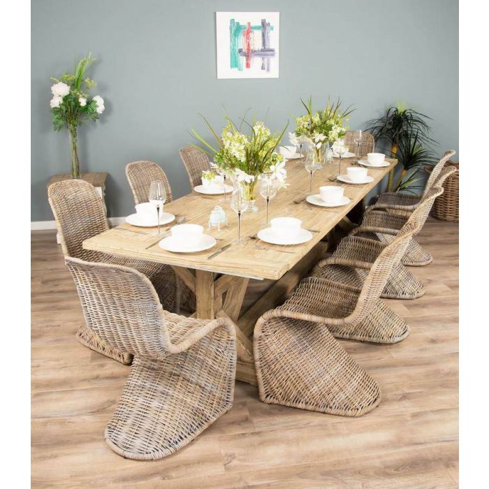 3m Farmhouse Cross Dining Table with 10 Stackable Zorro Chairs - 1