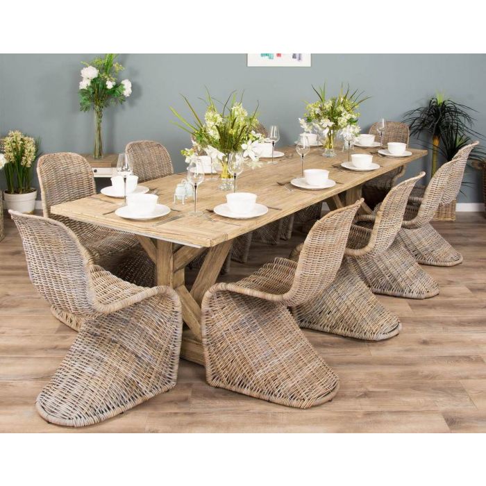 3m Farmhouse Cross Dining Table with 10 Stackable Zorro Chairs - 3