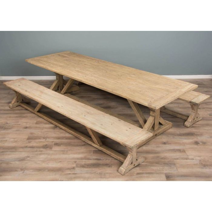 3m Farmhouse Cross Dining Table with 2 Backless Benches - 13