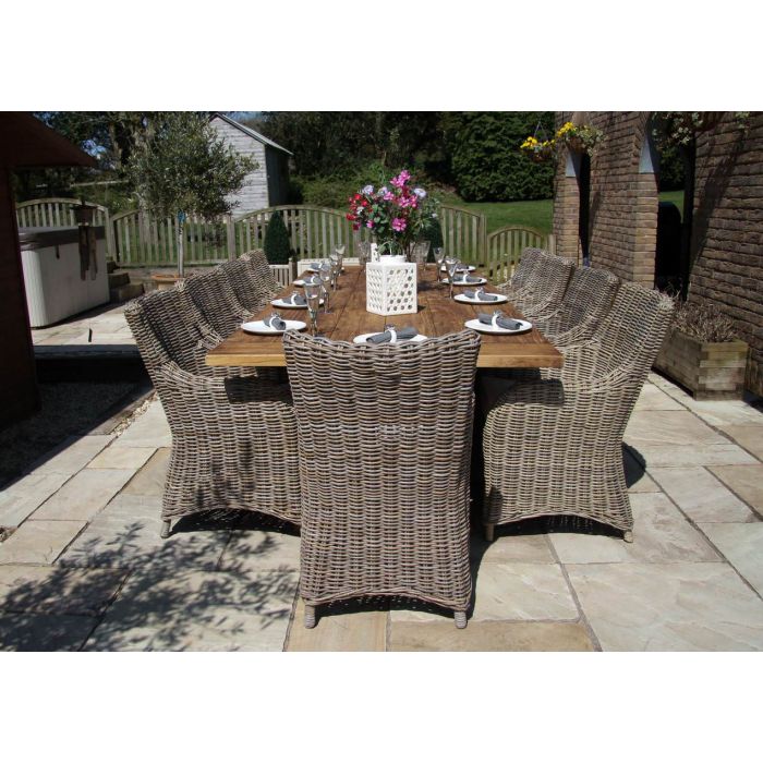 3m Reclaimed Teak Outdoor Open Slatted Cross Leg Table with 10 Donna Armchairs  - 2