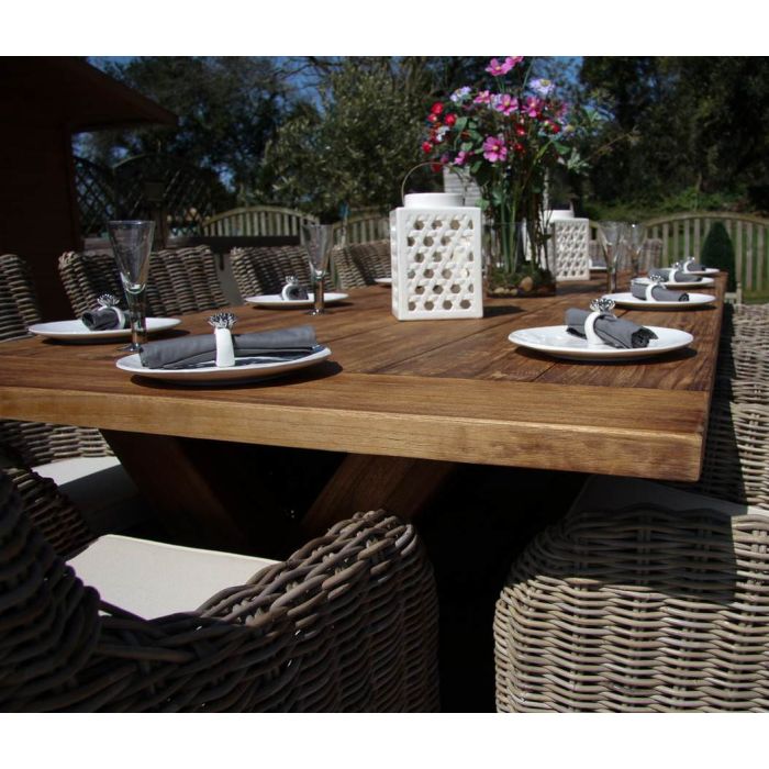 3m Reclaimed Teak Outdoor Open Slatted Cross Leg Table with 10 Donna Armchairs  - 6