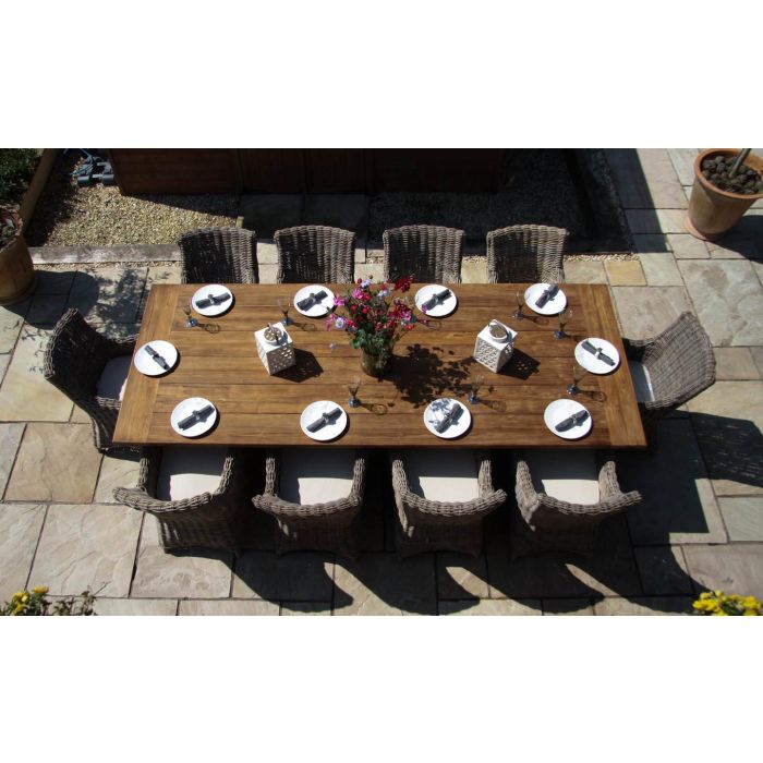 3m Reclaimed Teak Outdoor Open Slatted Cross Leg Table with 10 Donna Armchairs  - 4