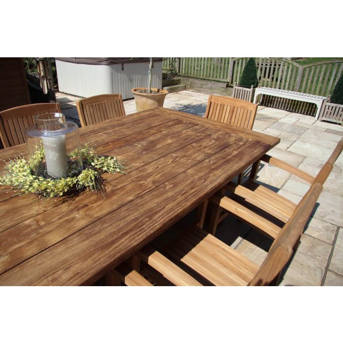 3m Reclaimed Teak Outdoor Open Slatted Cross Leg Table with 10 Marley Armchairs - 4