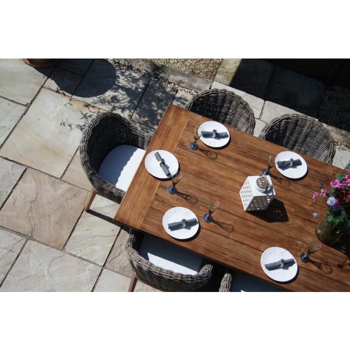 3m Reclaimed Teak Outdoor Open Slatted Cross Leg Table with 10 Scandi Armchairs  - 6