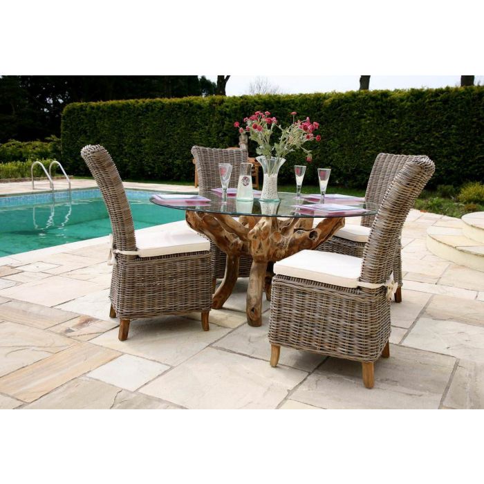 1.5m Reclaimed Teak Root Garden Dining Table with 4 Latifa Dining Chairs - 1