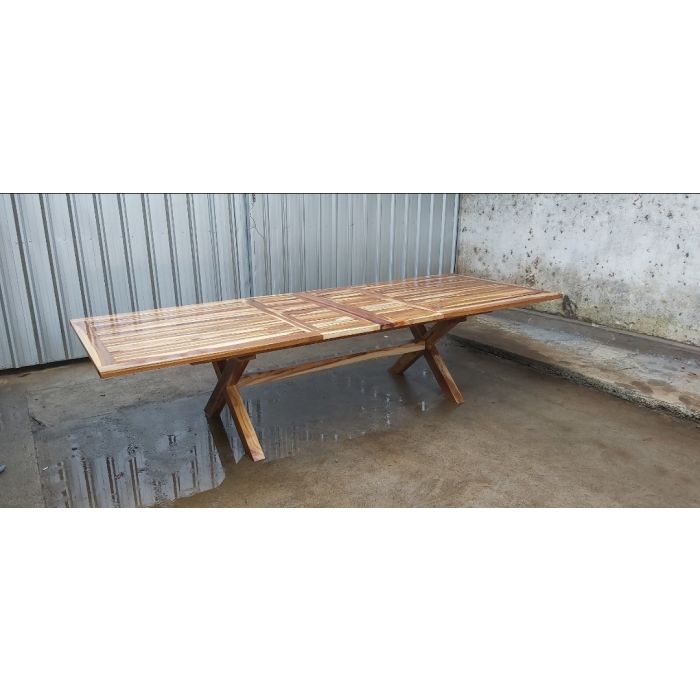 1m x 1.8m-2.4m Teak Rectangular Cross Leg Extending Table - 4