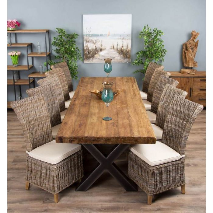 3m Reclaimed Teak Urban Fusion Cross Dining Table with Ten Latifa Dining Chairs  - 1