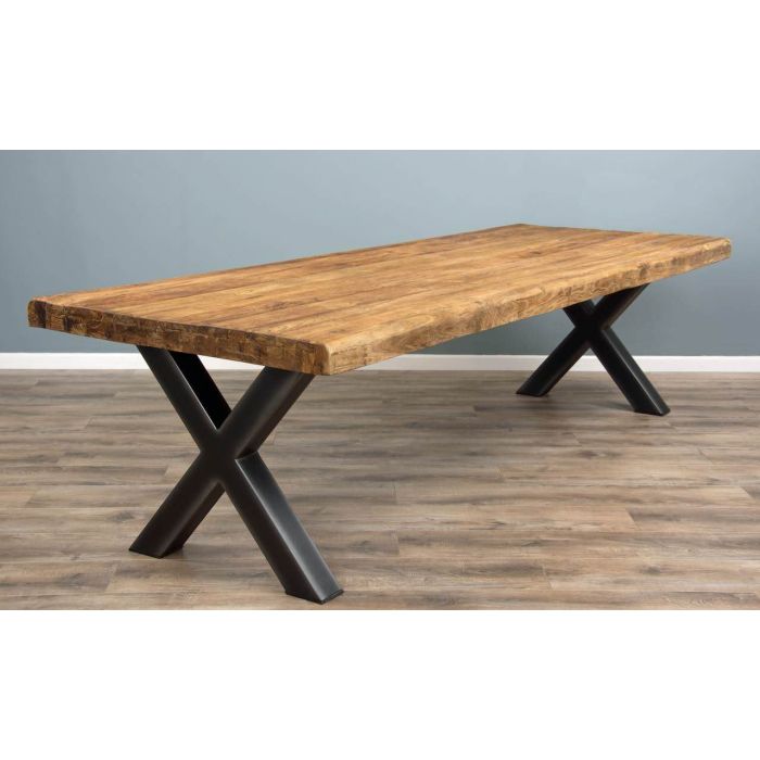 3m Reclaimed Teak Urban Fusion Cross Dining Table with Ten Velveteen Ring Back Dining Chairs  - 12