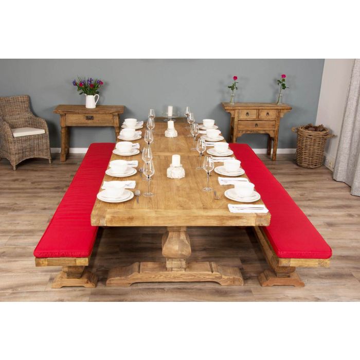 3m Reclaimed Elm Pedestal Dining Table with 2 Benches  - 8