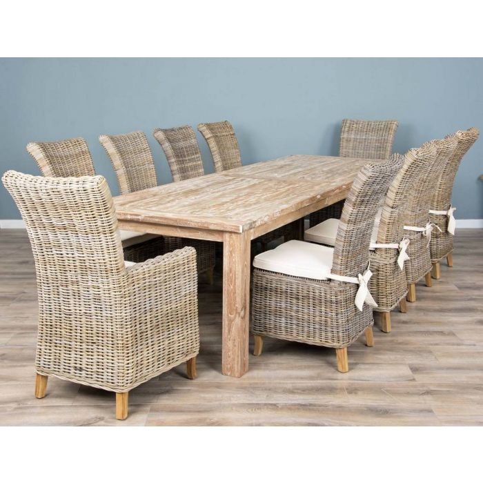 3m Reclaimed Teak Mexico Dining Table with 8 or 10 Latifa Chairs & 2 Armchairs  - 1