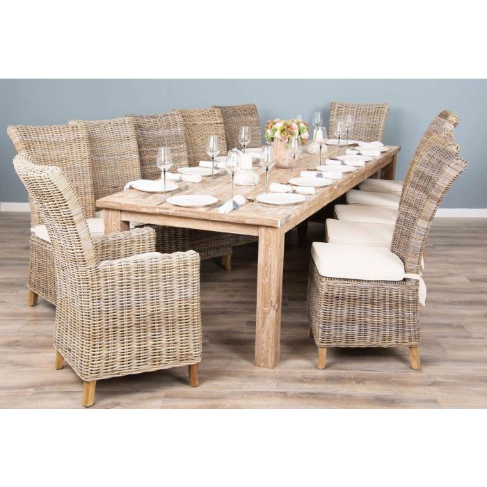 3m Reclaimed Teak Mexico Dining Table with 8 or 10 Latifa Chairs & 2 Armchairs  - 6