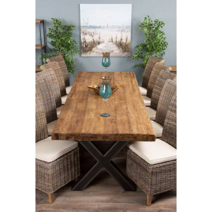 3m Reclaimed Teak Urban Fusion Cross Dining Table with Ten Latifa Dining Chairs  - 3