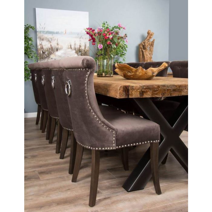 3m Reclaimed Teak Urban Fusion Cross Dining Table with Ten Velveteen Ring Back Dining Chairs  - 8
