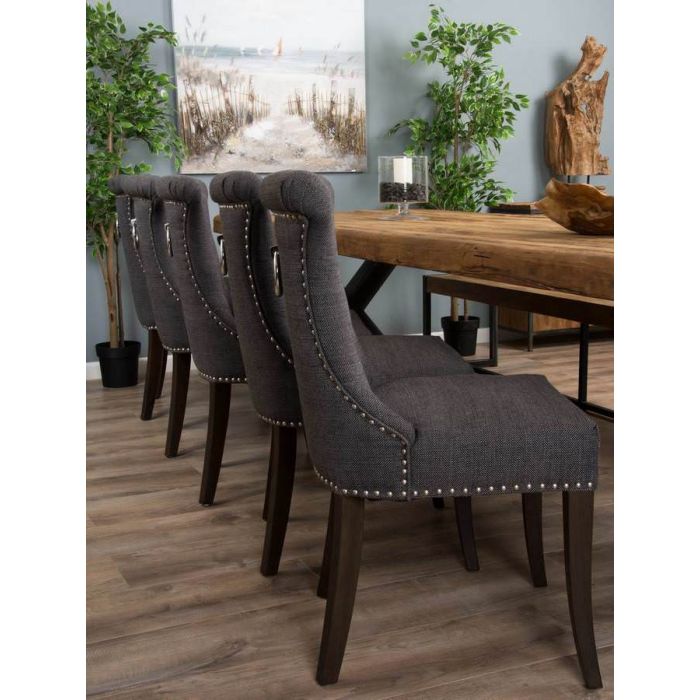 3m Reclaimed Teak Urban Fusion Cross Dining Table with One Backless Bench and 5 Dove Grey Windsor Ring Back Dining Chairs - 2