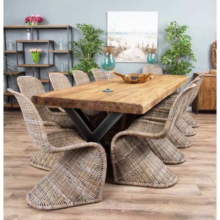 3m Reclaimed Teak Urban Fusion Cross Dining Table with 10 Zorro Dining Chairs - 11