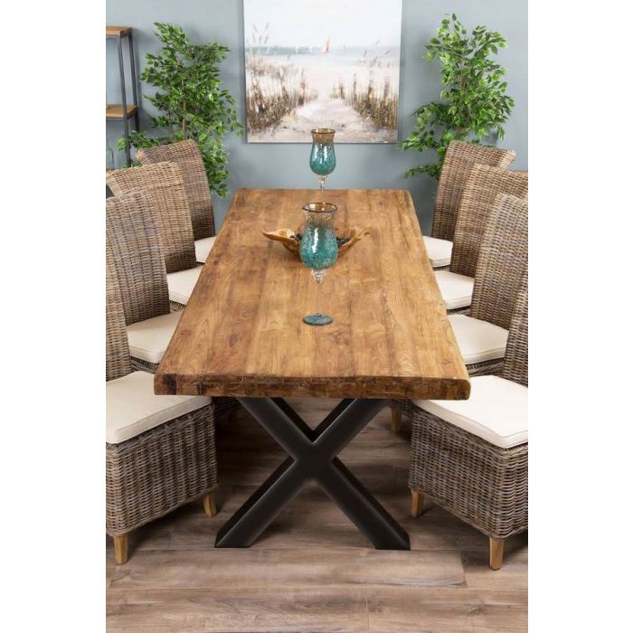 3m Reclaimed Teak Urban Fusion Cross Dining Table with 8 Latifa Dining Chairs  - 1