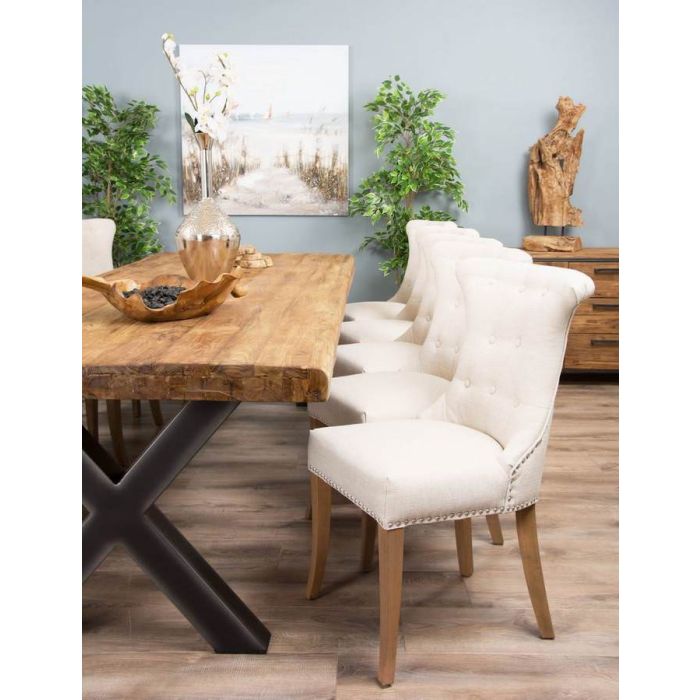 3m Reclaimed Teak Urban Fusion Cross Dining Table with Ten Natural Windsor Ring Back Dining Chairs  - 5