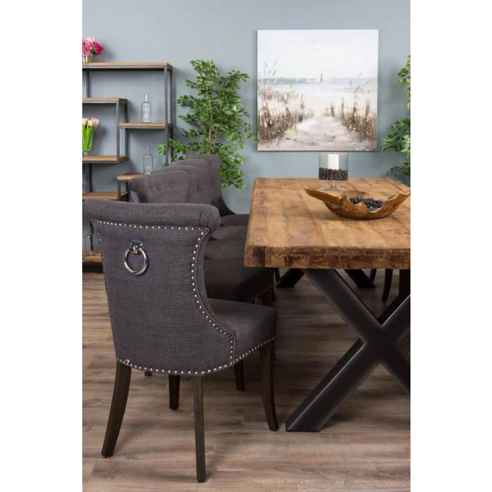 3m Reclaimed Teak Urban Fusion Cross Dining Table with Ten Dove Grey Windsor Ring Back Dining Chairs  - 5