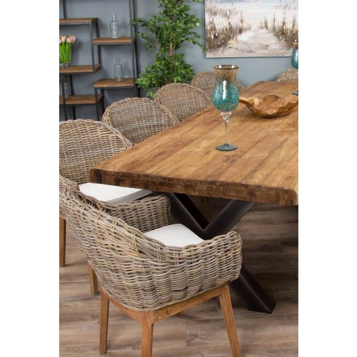 3m Reclaimed Teak Urban Fusion Cross Dining Table with 8 Scandi Armchairs - 19