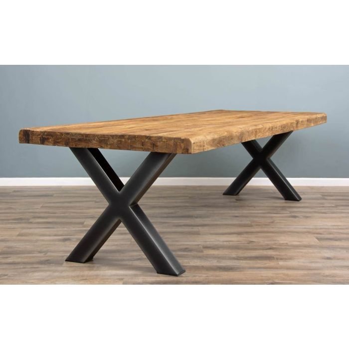 3m Reclaimed Teak Urban Fusion Cross Dining Table with 8 Scandi Armchairs - 22