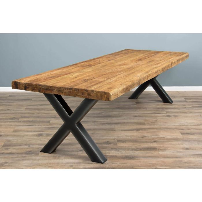 3m Reclaimed Teak Urban Fusion Cross Dining Table with 8 Latifa Dining Chairs  - 9
