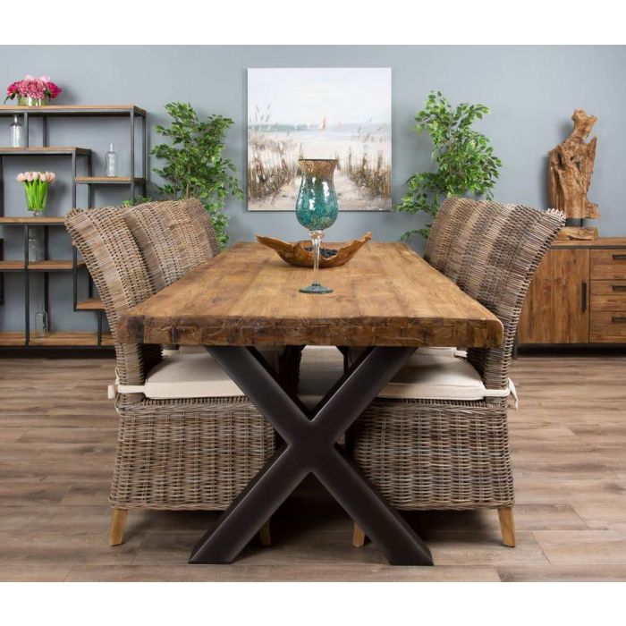 3m Reclaimed Teak Urban Fusion Cross Dining Table with 8 Latifa Dining Chairs  - 2