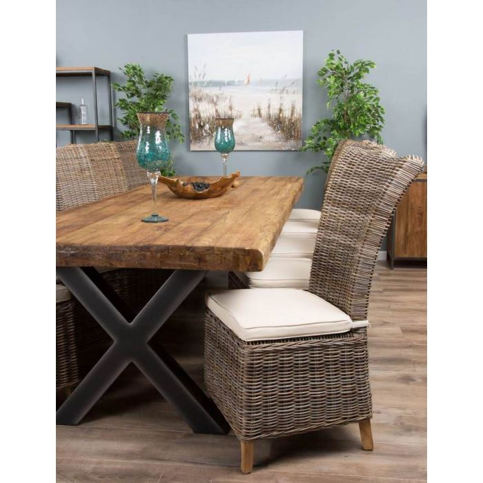 3m Reclaimed Teak Urban Fusion Cross Dining Table with Ten Latifa Dining Chairs  - 5