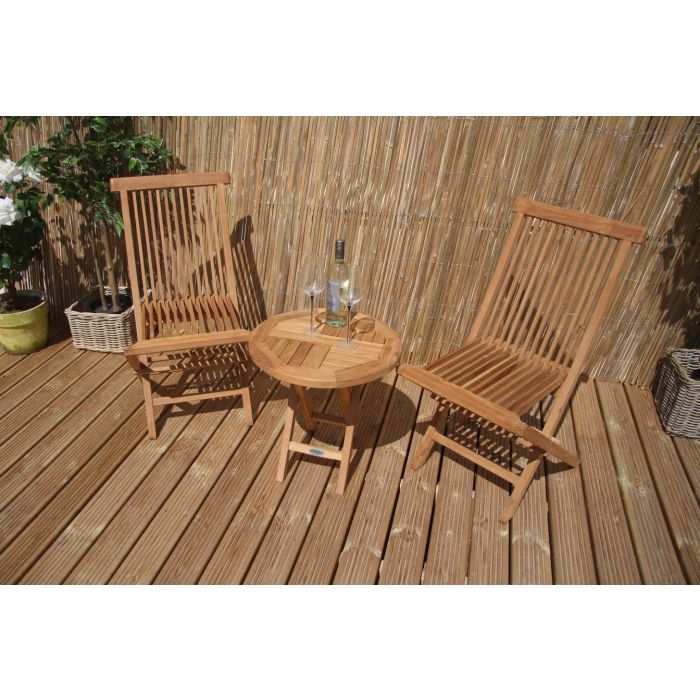 50cm Teak Circular Folding Table with 2 Classic Folding Chairs - 4