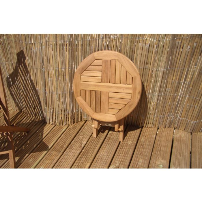 50cm Teak Circular Folding Table with 2 Classic Folding Chairs - 5